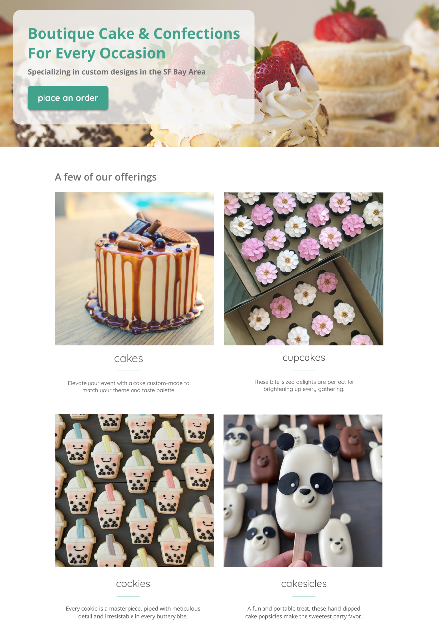 Home page of cake website