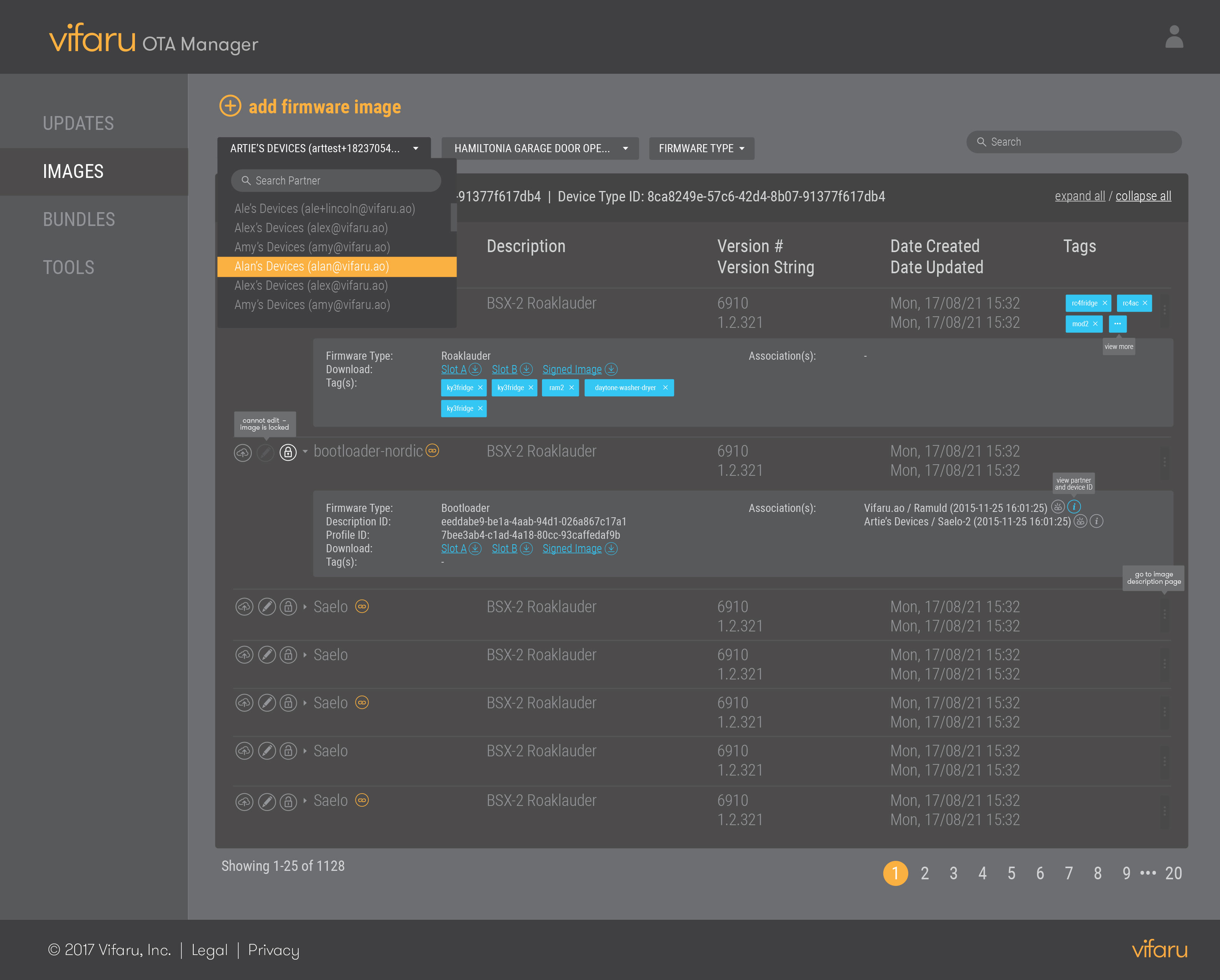 OTA Dashboard, Images Panel